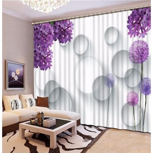 New Custom 3D Beautiful Printed Curtain Purple Circle Blackout Shade Window Curtains Window Curtain Living Room