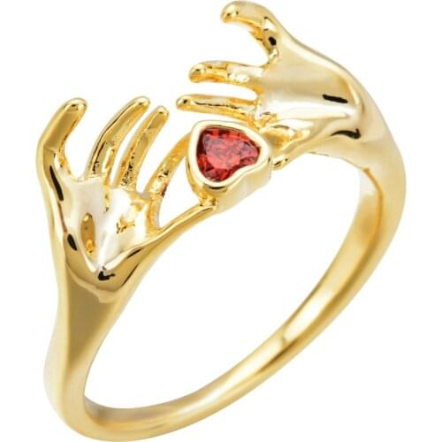 New fashionable hands with small red zircon rings, suitable for women / Girls wedding party brides gold ring J Z-018