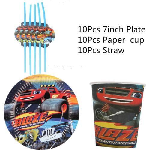 30Pcs Blaze and The Monster Machines Disposable Tableware Set Birthday Party Decorations Paper Cup Plate Straw Boys Baby Shower