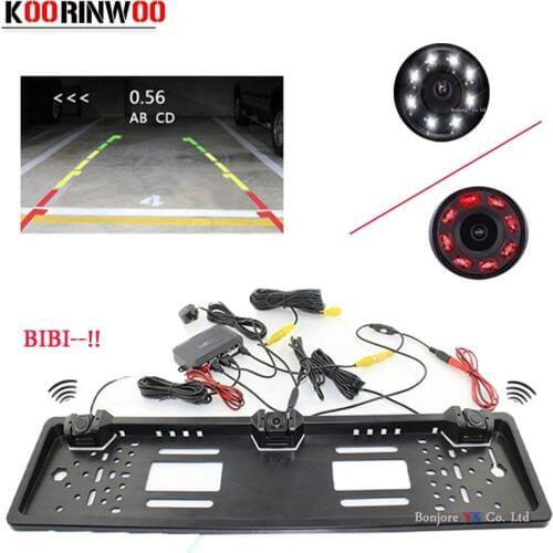 Koorinwoo 2018 Auto Parktronic EU European Car License Plate Frame Camera Car Rear View Cam 2 Radars Buzzer Adjustable Speaker