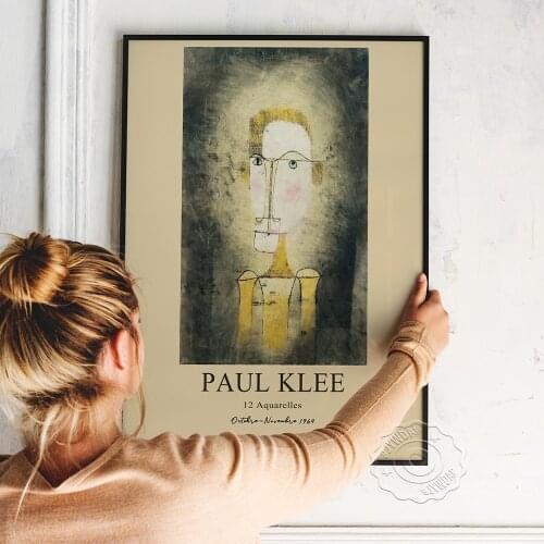 Abstract Face Art Printing Poster, Paul Klee Portrait Of A Yellow Man Art Prints, Paul Klee Vintage Exhibition Poster Home Decor