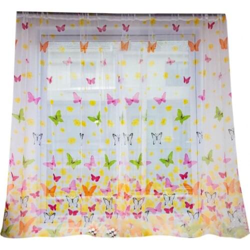 Sheer Curtain Elastic Voile Semi Polyester Butterflies Pattern Window Curtain for Home