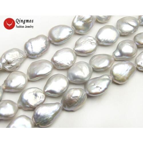 Qingmos 11*14mm Gray Oval Coin Natural Freshwater Pearl Loose Beads for Beadwork Necklace Bracelet Earring DIY Strands 14" l797