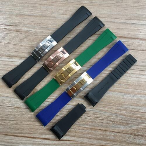 20mm Soft Black Green Blue Curved End Nature Rubber Watchband For Role strap RX Daytona Submariner GMT explorer 2 Bracelet