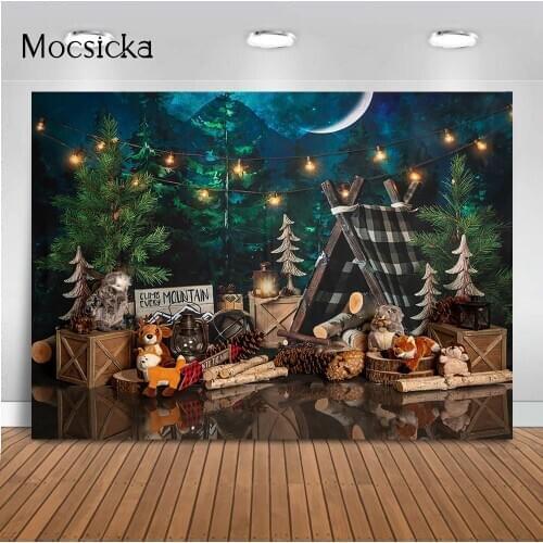 Safari jungle kids Birthday Photography backdrop Camping Theme Decoration Night Forest Photo Booth Background Studio Photocall