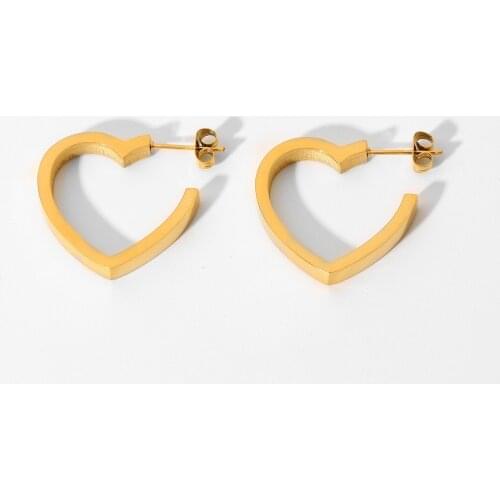 Hot Girls Thick Hearts Huggie Hoop Earring 18K Real Gold Plated Stainless Steel Jewelry Hollowed Out Heart Hoop Earrings
