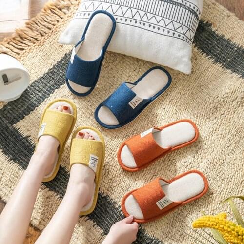 Summer Ladies Cotton linen Slippers Pink Women Lovers Indoor Breathable Flat Slides Comfortable Fashion Soft Bottom Female Shoes