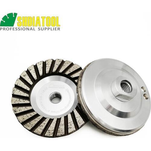 SHDIATOOL 2pcs Dia 100mm 5/8-11 Thread Aluminum Based Grinding Cup Wheel 4inch Diamond Grinding Disc Lower Noise