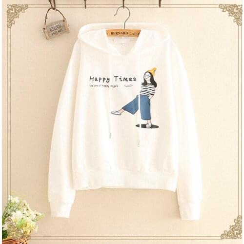 Pretty Girl Long-sleeved Pullovers Female Student Cute Hoodies Cartoon Character Letter Printing Kawaii Women Sweatshirts Tops