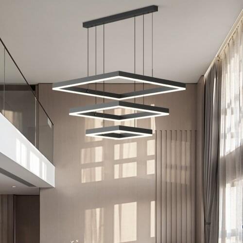 Modern Chandeliers For Living Room for dining room For kitchen Nordic LED Black Square Pendant lights Lustre Light fixture