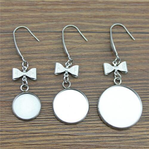 10pcs Fit 12/14/16/18/20/25mm Round Glass Cabochon Stainless Steel Material Drop Earring Base Setting, Dangle Earring Setting