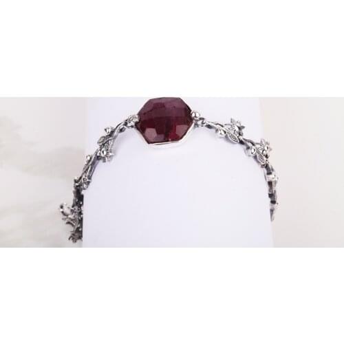 UM US JEWELRY Ruby Natural Stone Handmade 925 Sterling Silver Women Wristbands