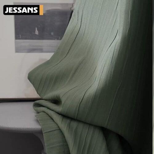 Matcha Green Japanese Style Nordic Fresh Wrinkle Texture High Shading Living Room Bedroom Curtain High Temperature Setting