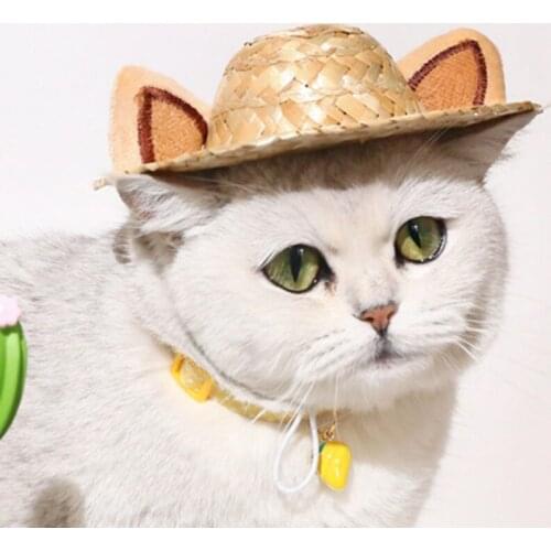 Pet Hat Woven Straw Hat Cat Sun Hat Small Dogs Cats Costume Cat Accessories Photography Pet Supplies