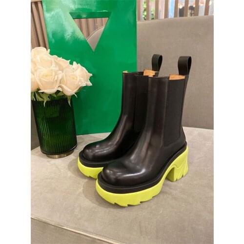 2021 Fashion Thick Sole High Heel Platform Ankle Boots Women Runway Mix Color High Heels Shoes Lady Winter Chelsea Boots