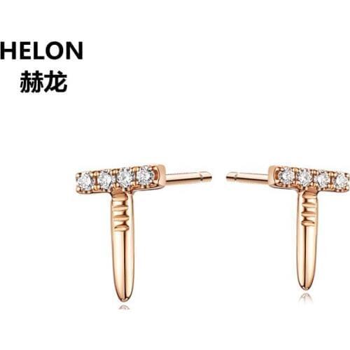 Solid 14k Rose Gold Women Stud Earrings 1.5mm Round AAA Cubic Zirconia CZ Earrings Anniversary Engagement Wedding Party Jewelry