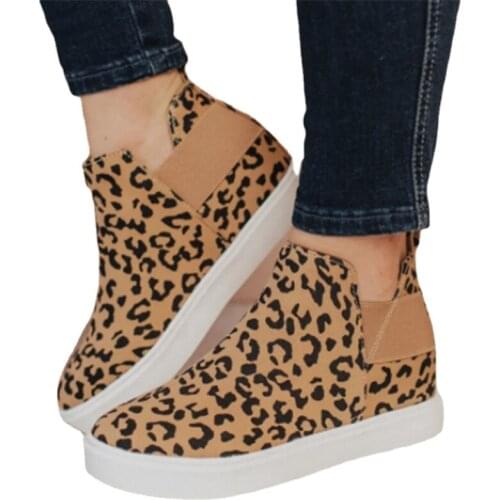 Womens Leopard Print Flat Heeled Suede for Comfortable Large Size Slip Resistant Womens Single Mujer Vulcanizar Los Zapatos