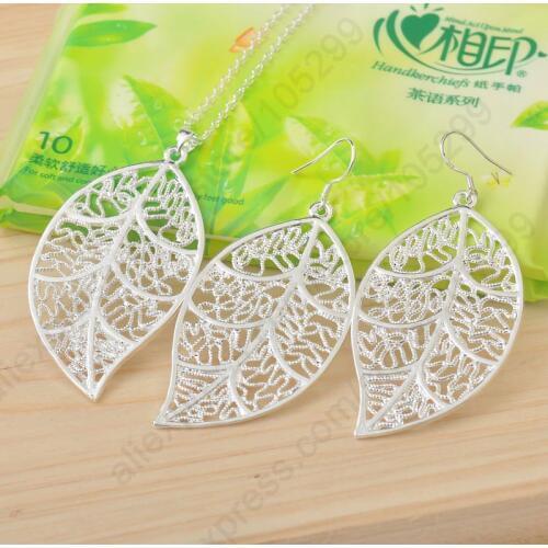 Cheapest Jewelry Sets 925 Sterling Silver Jewelry Set Leaf Pendant Necklaces Hook Earrings Leaves