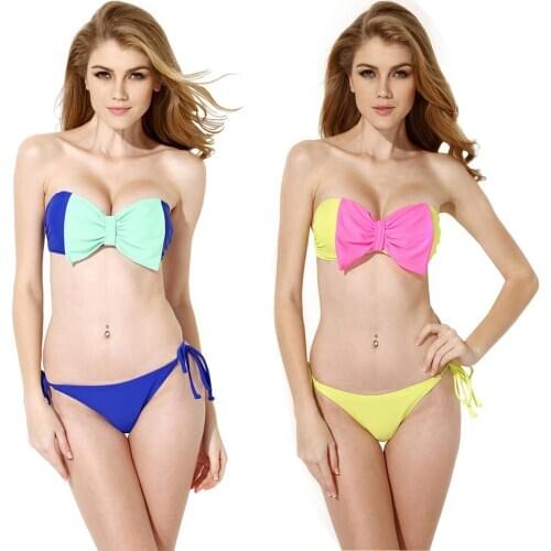 Colloyes New Fashion Women Sexy Push Up Bikini Bow Add 2 Cup Swimsuit Cute Bowknot Swimwear Underwire Padded Bra