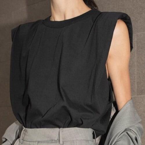 Womens Top Summer Shoulder Pad T-Shirts Loose O-Neck Black T Shirts Womens Clothing 2021 Casual Y2K Ropa Mujer Kawaii Tops