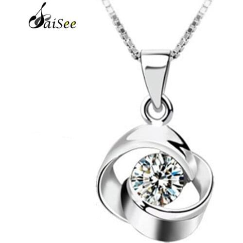 SaiSee Exquisite CZ Crystal Pendant Necklace For Women White Gold AAA Color Cubic Zirconia Necklace Female Wedding/Party Jewelry