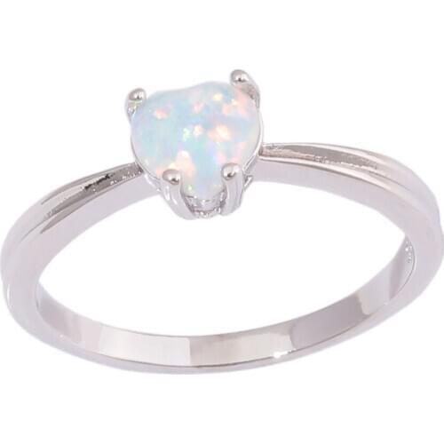 CiNily Created White Fire Opal Heart Silver Plated Wholesale Hot Sell for Women Jewelry Ring Size 6-9 OJ9612