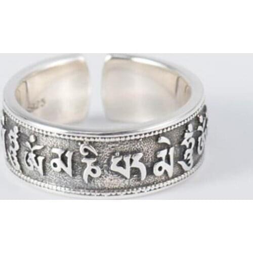 925 Sterling Silver Ring Buddha 100% Real S925 Thai Silver Six words of mantra Rings for Women Jewelry Adjustable Size