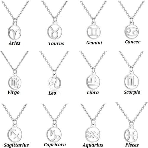 Stainless Steel Female Star Zodiac Sign 12 Constellation Necklaces Pendant Cancer Chain Choker Necklace For Women Birth Jewelry