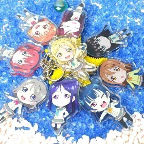 1pcs Anime Aqours lovelive sunshine School Uniform Doubleside two Prints Keyrings Pendant Keychain De Llaveros