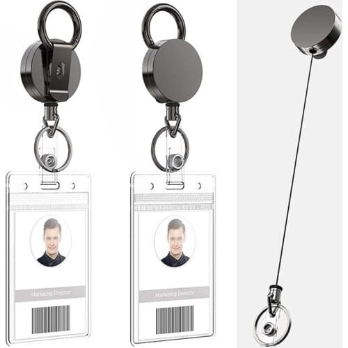 1PCS New Card Key Ring Clip Retractable Pull Key Ring Chain Reel Extendable Belt Reel ID Lanyard Name Tag Card Badge Holder