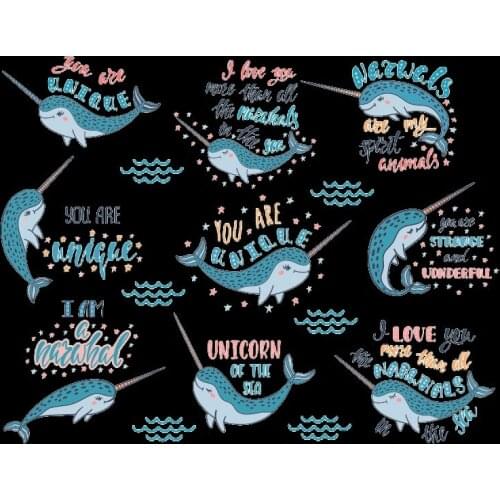 1Pcs Variety DIY Iron On Transfer Clothing T-shirt Stickes Lovely Ocean Animal Unicorn Whale Sets Heat transfer for Clothes