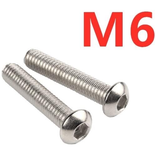 10Pcs M6 Stainless Steel 304 Round Head Screws Mushroom Hexagon HEX Socket Button Head Screw Bolt