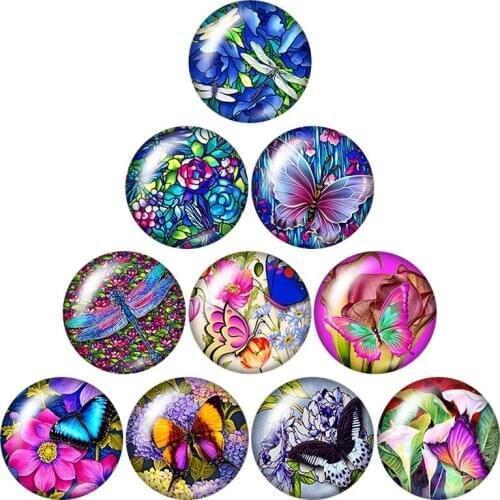 New Beauty Colorful Butterfly 10pcs mixed 12mm/16mm/18mm/25mm Round photo glass cabochon demo flat back Making findings