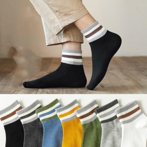 Urgot 3 Pairs Cotton Socks Mens Short Tube Spring Summer Cotton Socks Trendy Brand Sports Socks Striped Fashion Meias Calcetines