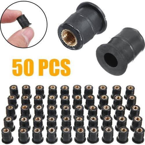 50pcs M5 Motorcycle Scooter Windshield Vibration Damper Panel Fastening Rubber Brass Captive Brass Nut For Honda Kawasaki Suzuki