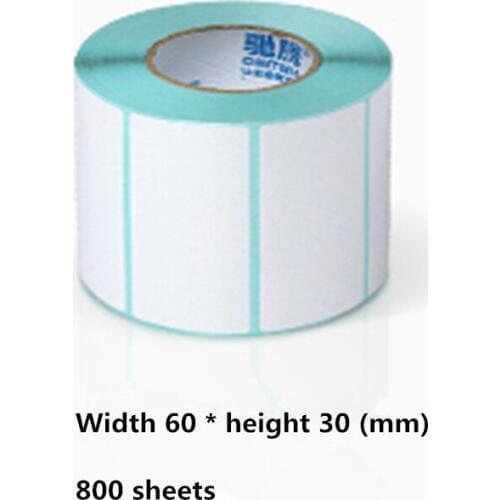 60 * 30mm * 800 sheets / roll thermal printer product price bar code sticker label waterproof