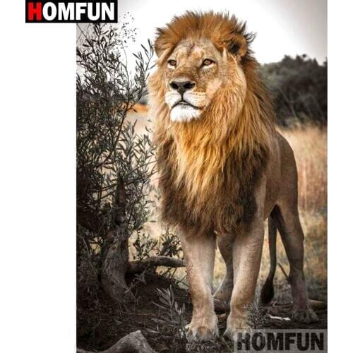 HOMFUN Full Square/Round Drill 5D DIY Diamond Painting "Animal lion" 3D Diamond Embroidery Cross Stitch Home Decor A18930