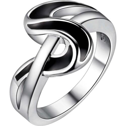 AR182 Free Shipping Silver Plated Finger Rings for women men size 6#---9# silver fashion jewelry Black Ribbon Ring