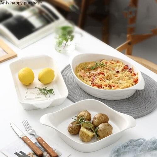 White Ceramic Plate Dinner Plate Baking Tray Bakeware Western Dishes Steak Plates Fruit Salad Bowl Dessert Tray Snack Plate