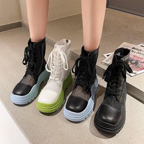 Martin boots summer sandals 2021 smoke pipe hollowed out and breathable increased thick-soled shoes were thin short boots