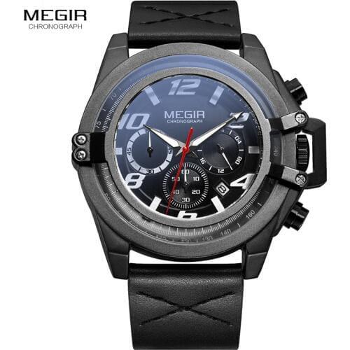 MEGIR Mens Casual Sport Quartz Watch Mens Watches Top Brand Luxury Quartz-Watch Leather Military Watch Wrist Male Clock Drop