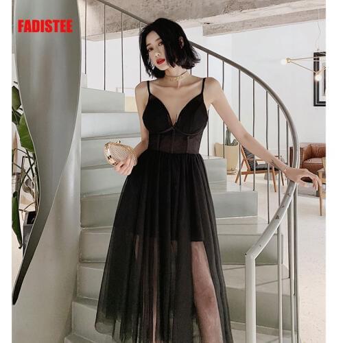Prom party dress evening dress summer Vestido de Festa soft tulle sexy V-neck spaghetti strap little black dresses sukienki