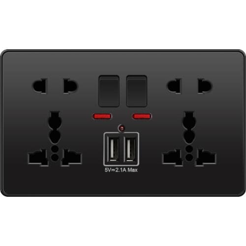 Depoguye Black 13A Universal UK USB Socket, Socket with USB for Home, EU Standard Bedroom Kitchen Wall Outlet AC110V-250V