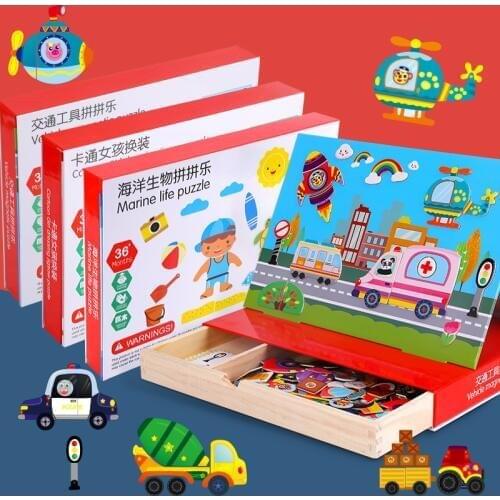 Wooden childrens spelling music magnetic figures figures characters scene puzzle board puzzle childrens toys M68