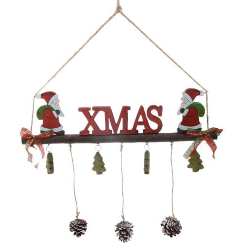 Wooden Christmas Santa Claus Xmas Tree Pine Cone Hanging Decoration Ornament