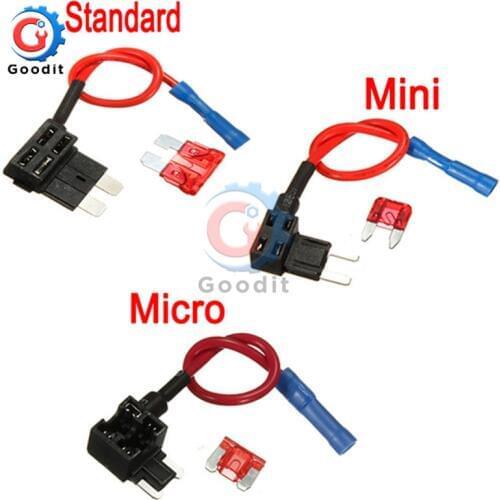 12V Mini Micro Standard Car Fuse Holder Add-a-circuit Piggy Back Fuse TAP Adapter ATM APM Blade Auto Fuse w/ 10A Blade Car Fuse