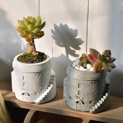 Castle shape flower pot concrete silicone mold succulent cactus heart-shaped home flower pot cement pen holder storage box mold