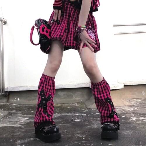 New Autumn Winter Japanese Hot Girl Pink Punk Rivet Rose Knee Warm Leg Cover Harajuku JK Handmade Leg Warmer