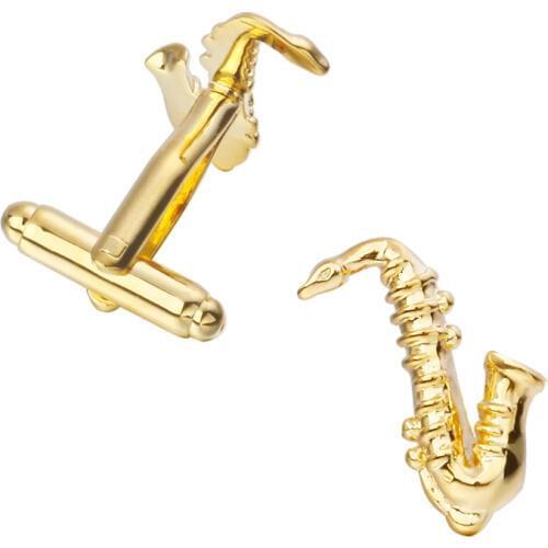 KC-5 Men Gift Saxophone Cufflinks Wholesale&retail Silver Color Copper Material Novelty Music Instruments design Suit Accessarie
