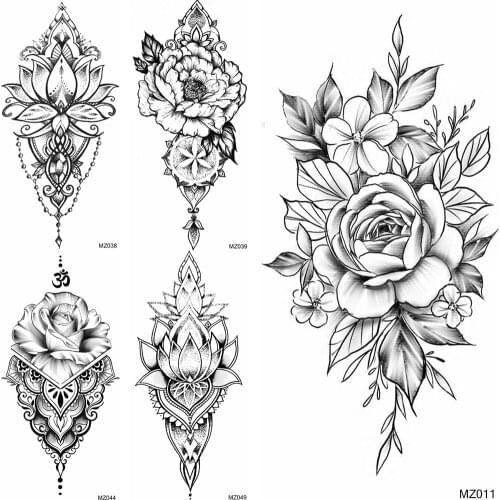 Beautiful Flower Temporary Tatoo Sticker DIY Fake Jewelry Fashion Tatoo For Women Body Art Arm Tatoo Waterproof Black Rose Tatoo